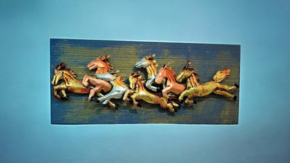 Metal Horses with Wooden Panel Wall Art