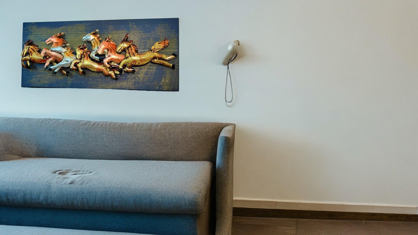 Metal Horses with Wooden Panel Wall Art