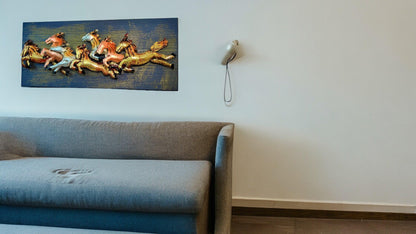 Metal Horses with Wooden Panel Wall Art