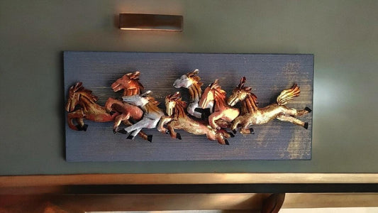 Metal Horses with Wooden Panel Wall Art