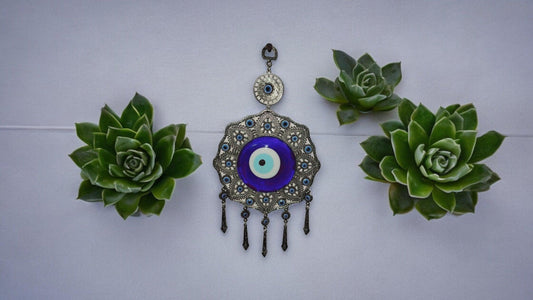 Octagonal Evil Eye Amulet with Hanging Pendants