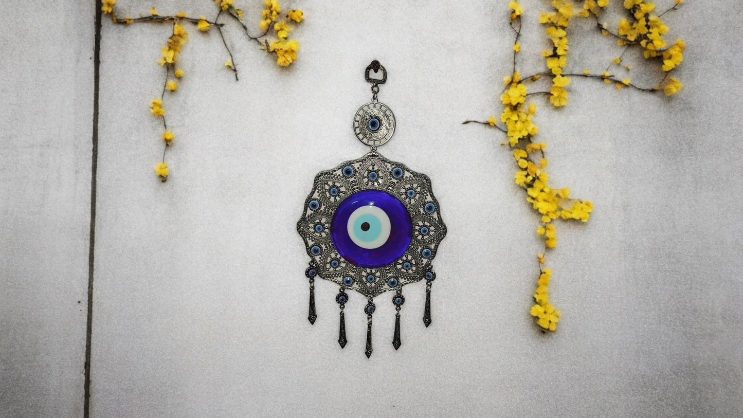 Octagonal Evil Eye Amulet with Hanging Pendants