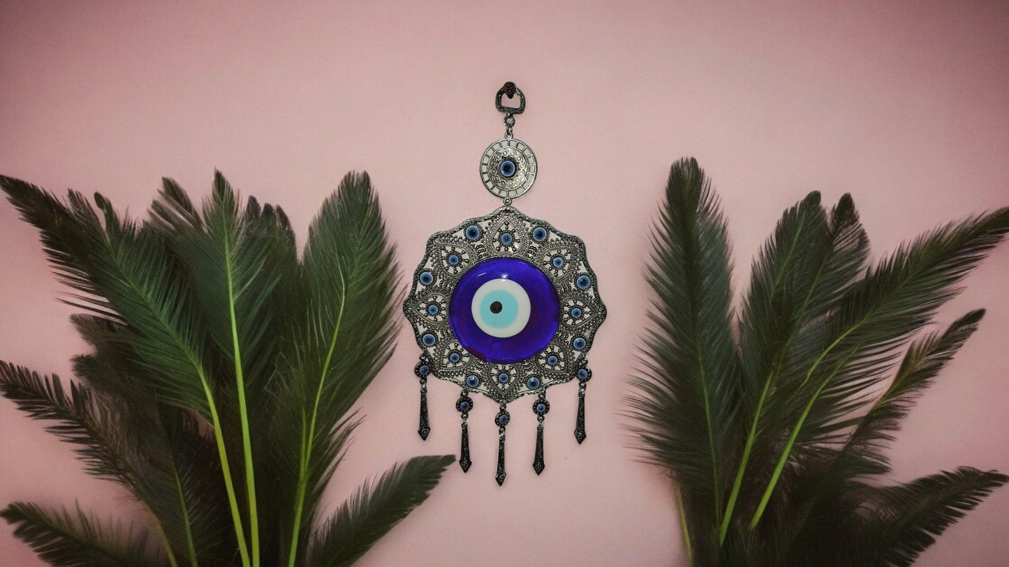 Octagonal Evil Eye Amulet with Hanging Pendants