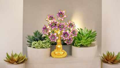 Golden Tree with Pink Flowers and Blue Evil Eyes Home Decor