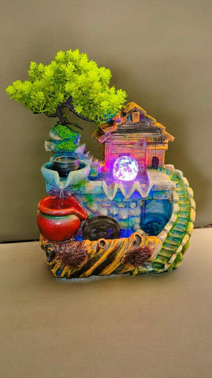 Elegant Nature Fountain with Spinning Wheels and Crystal Ball