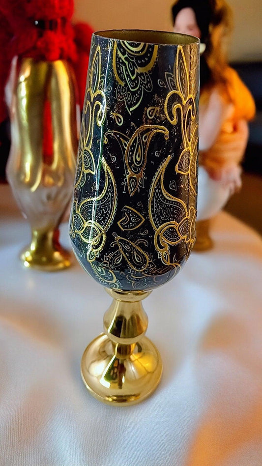 Golden and Black Handcrafted Metal Flower Vase
