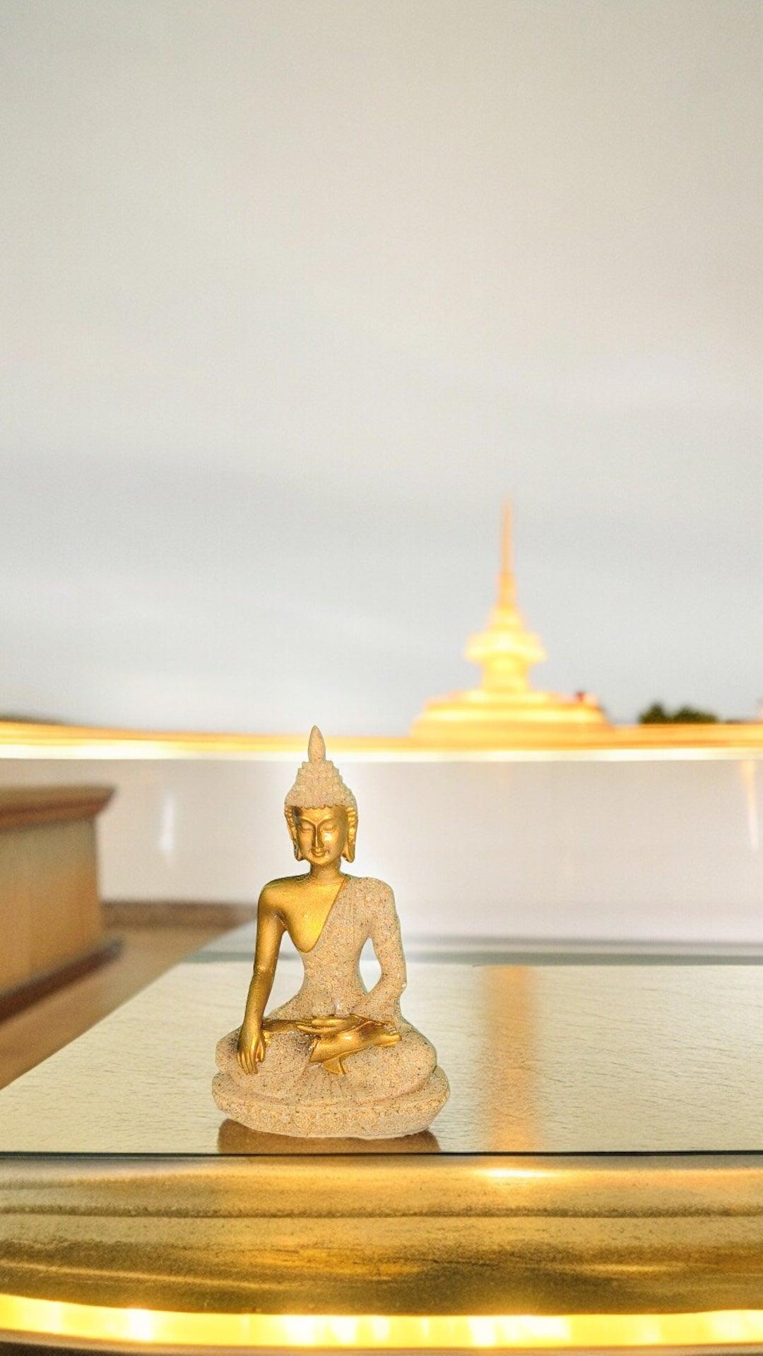 Beige and Golden Buddha for Car Dashboard: A Symbol of Serenity and Elegance