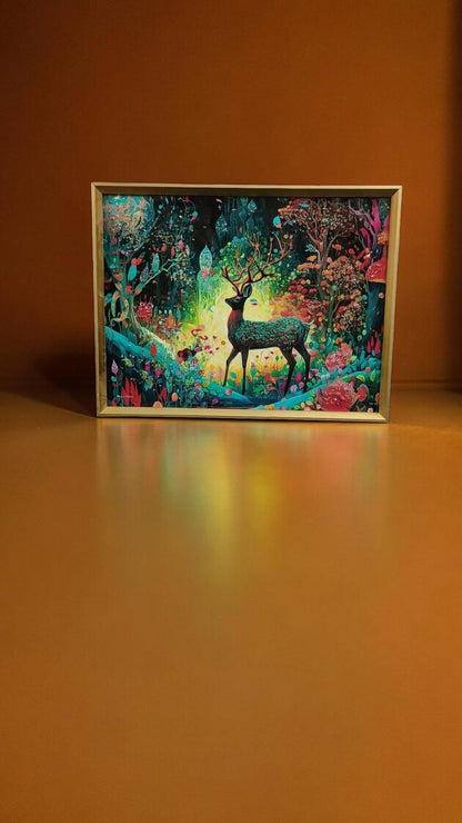 Multicolor Deer Scenery with Crystal Coated Resin Art