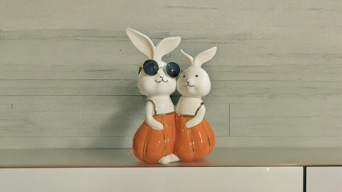 Rabbit Couple Figurine | Ceramic