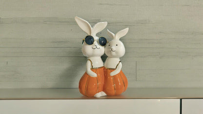Rabbit Couple Figurine | Ceramic