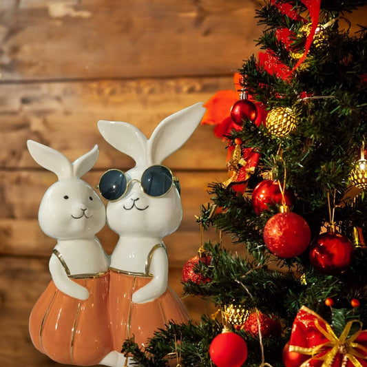 Rabbit Couple Figurine | Ceramic