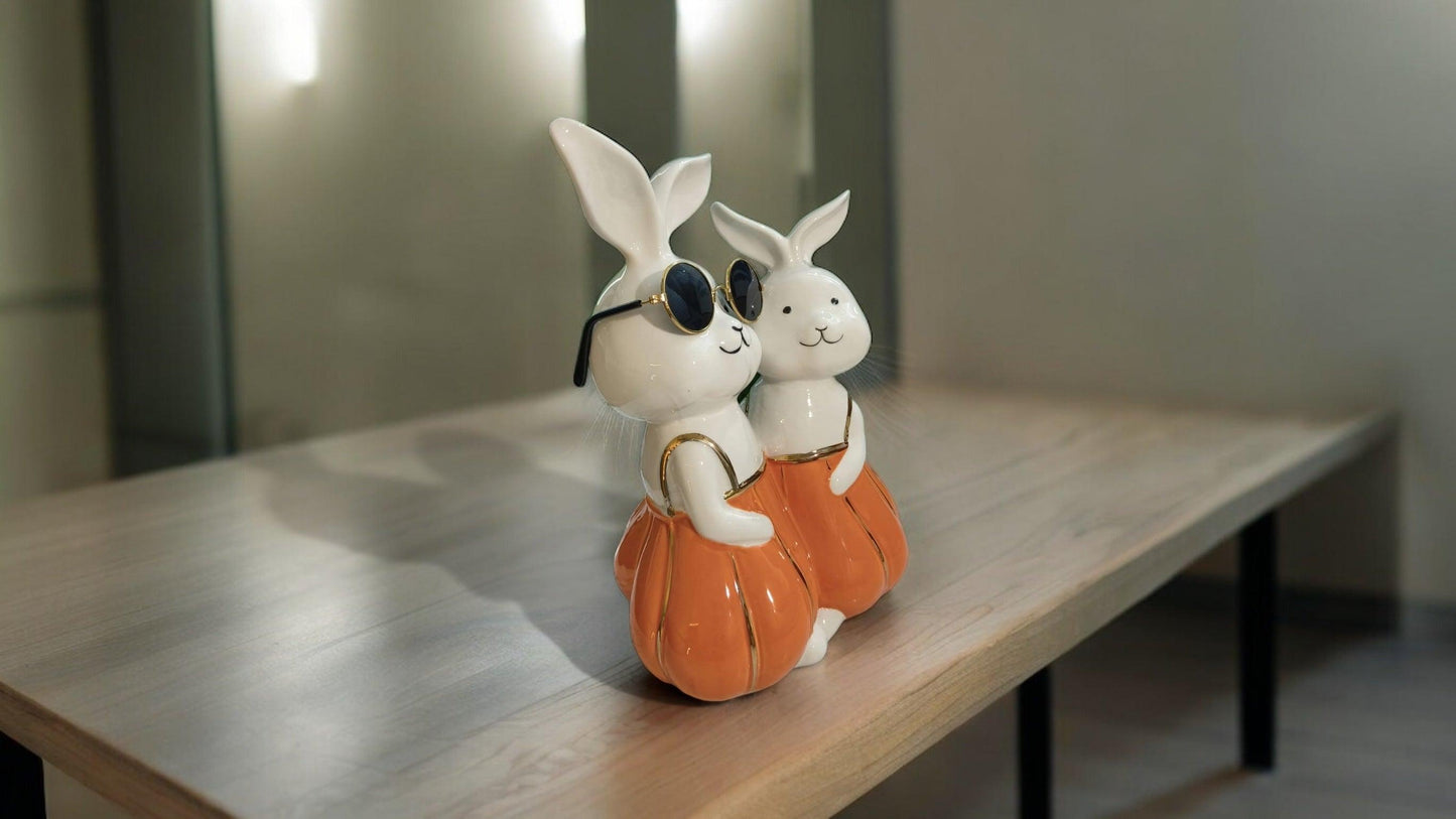 Rabbit Couple Figurine | Ceramic