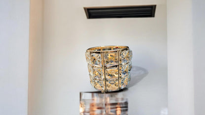 Golden and Diamond-Shaped Zircon Candle Holder: A Luxurious Touch of Elegance