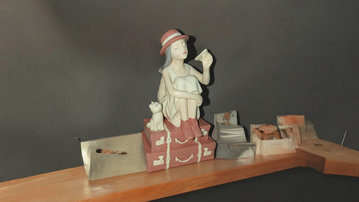 Charming Girl with Kitty Resin Statue - Matte Finish Art sculpture