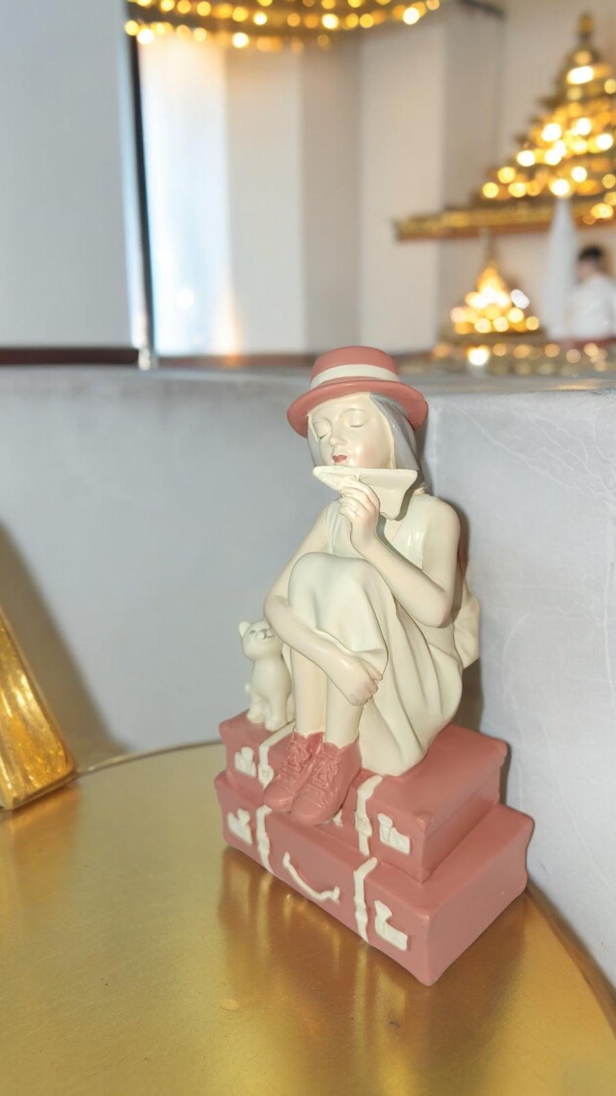 Charming Girl with Kitty Resin Statue - Matte Finish Art sculpture
