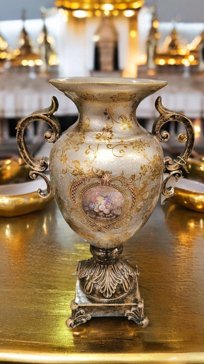 Antique Ceramic Vase - Gold Dark Beige