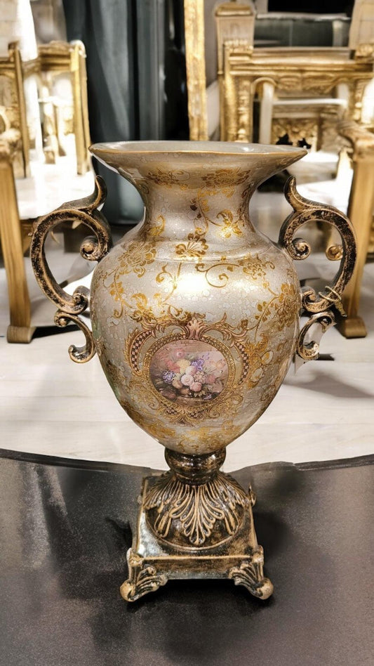 Antique Ceramic Vase - Gold Dark Beige