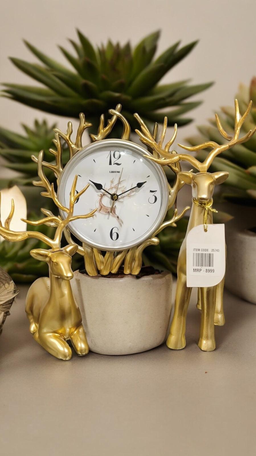 Deer Showpiece & Table Clock Combo Set of 3