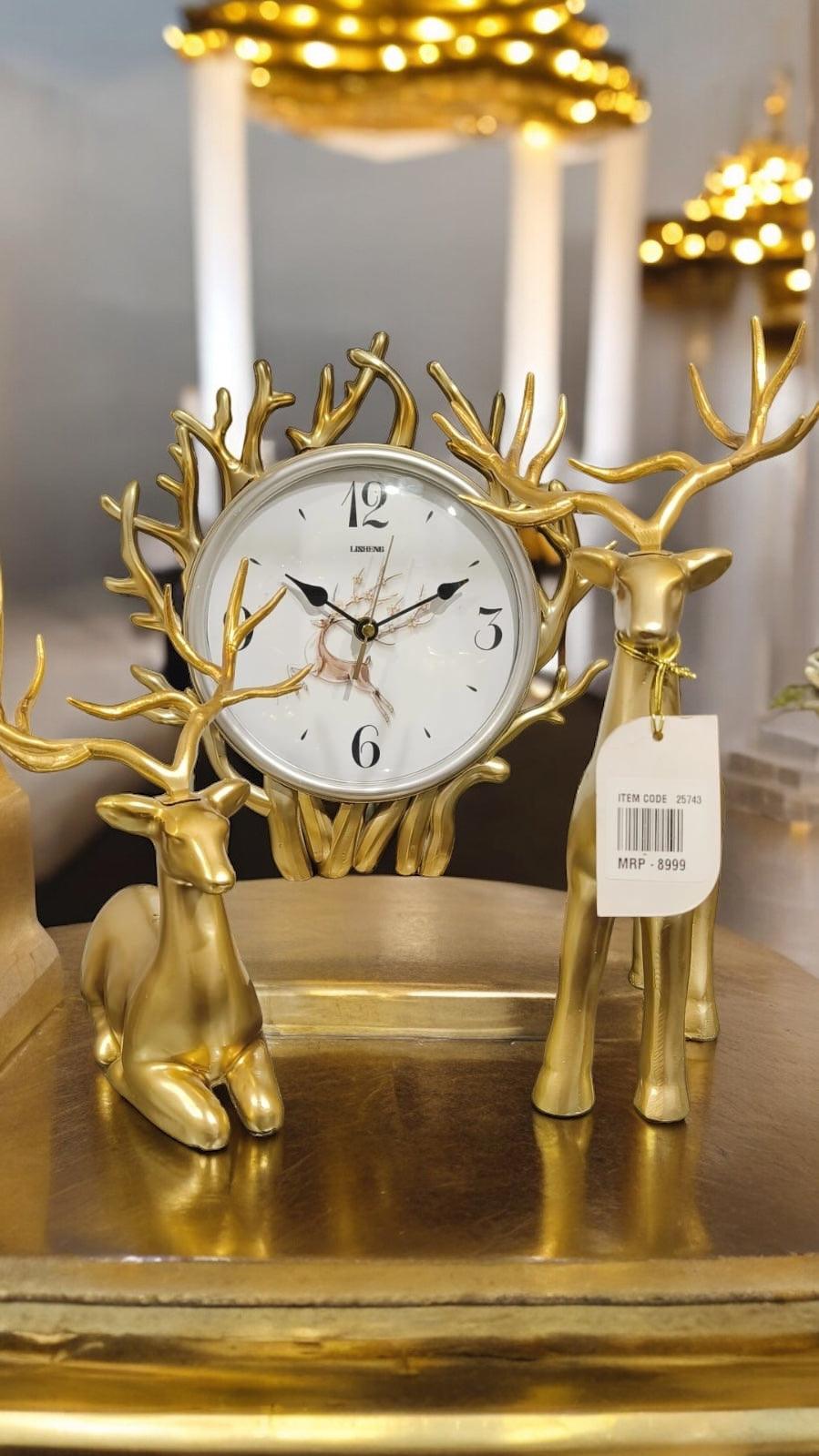 Deer Showpiece & Table Clock Combo Set of 3