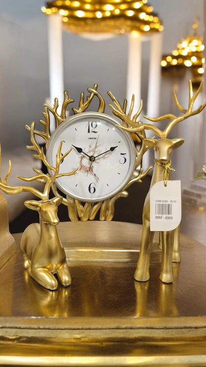 Deer Showpiece & Table Clock Combo Set of 3