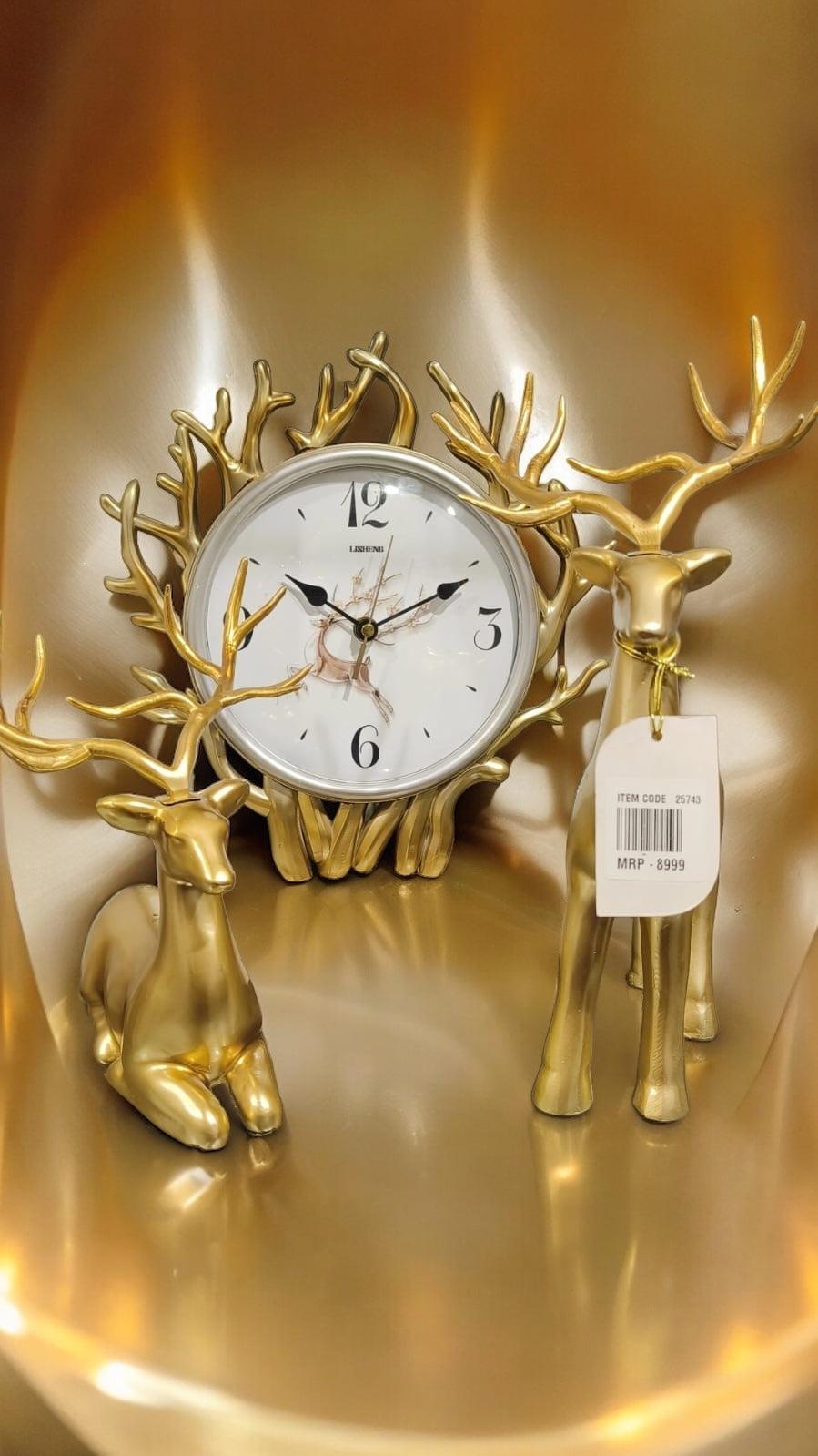 Deer Showpiece & Table Clock Combo Set of 3
