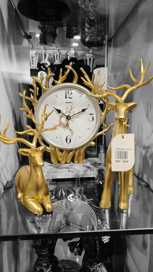 Deer Showpiece & Table Clock Combo Set of 3