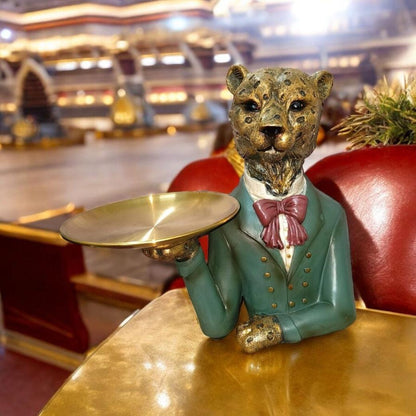 Green Golden Leopard Decorative Figure with Tray - Home Décor and Gift