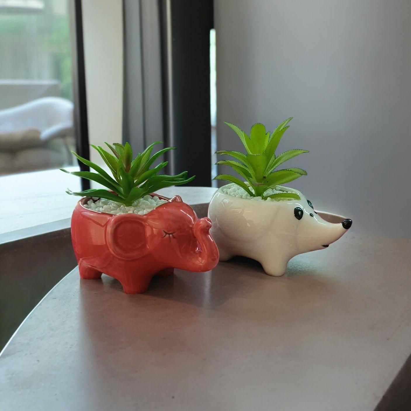 Kalakriti Ceramic Potted Plants in Cute Animal Shapes With artificial plants