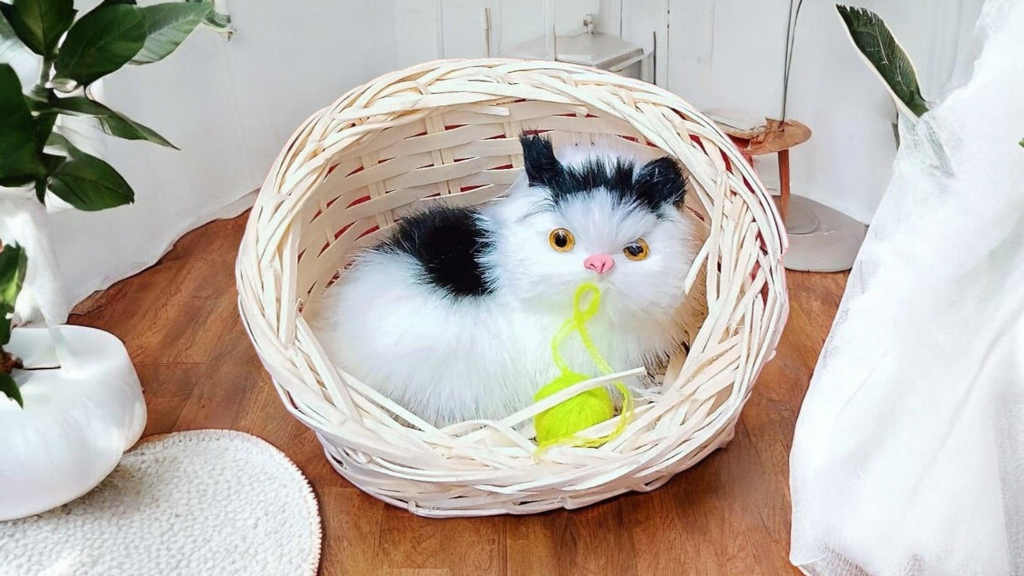 Kitten in Basket Toy – Mini Cat Stuffed Animal Doll with Meow Sounds