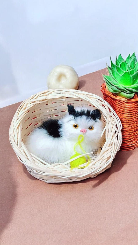 Kitten in Basket Toy – Mini Cat Stuffed Animal Doll with Meow Sounds