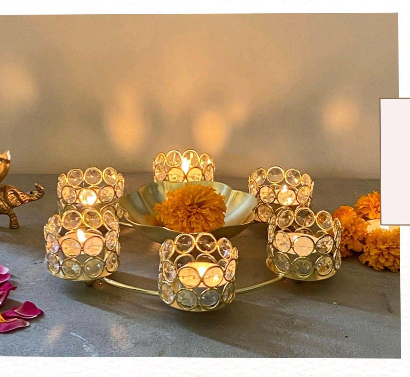 Crystal Golden Metal Diya