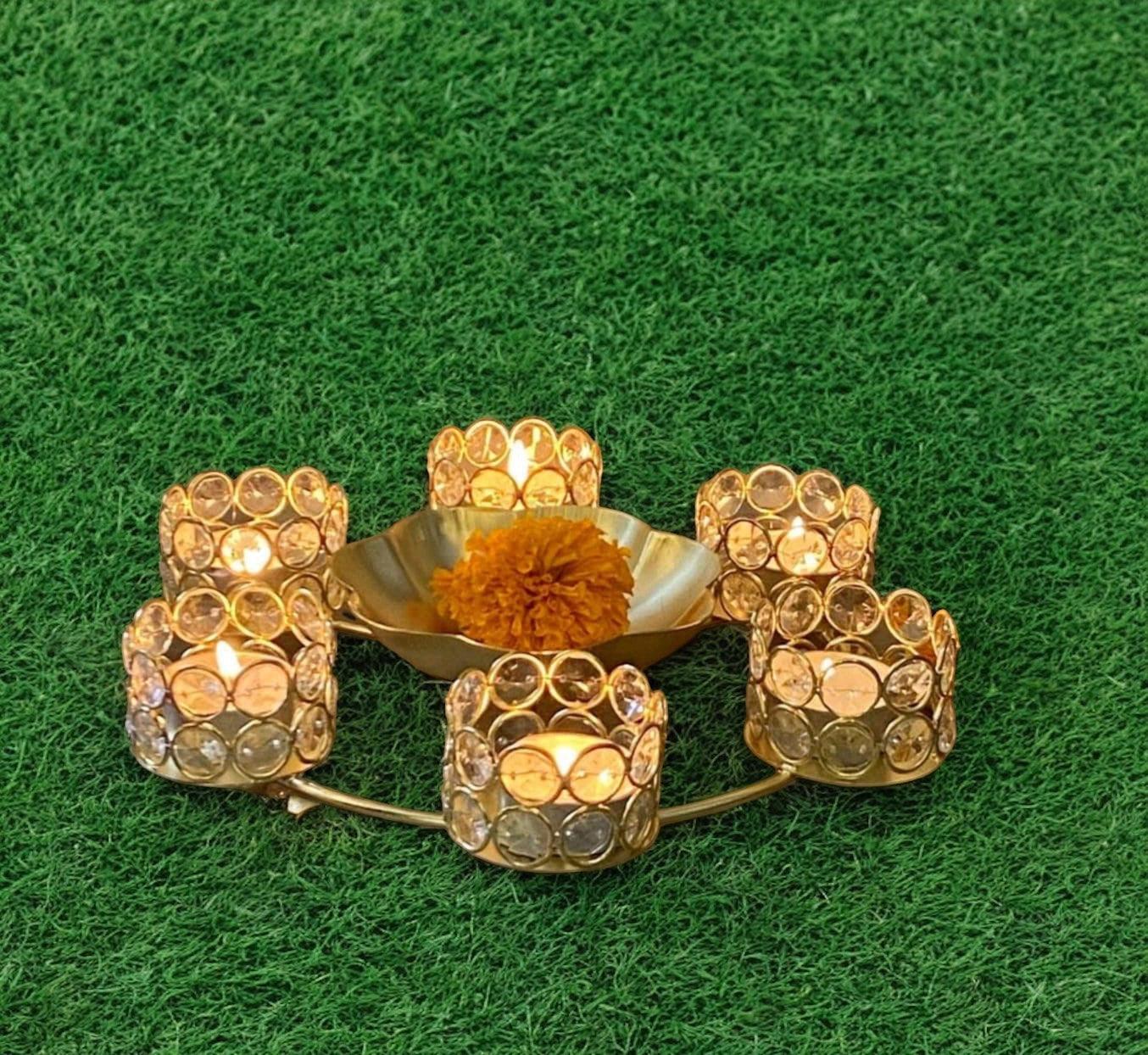 Crystal Golden Metal Diya