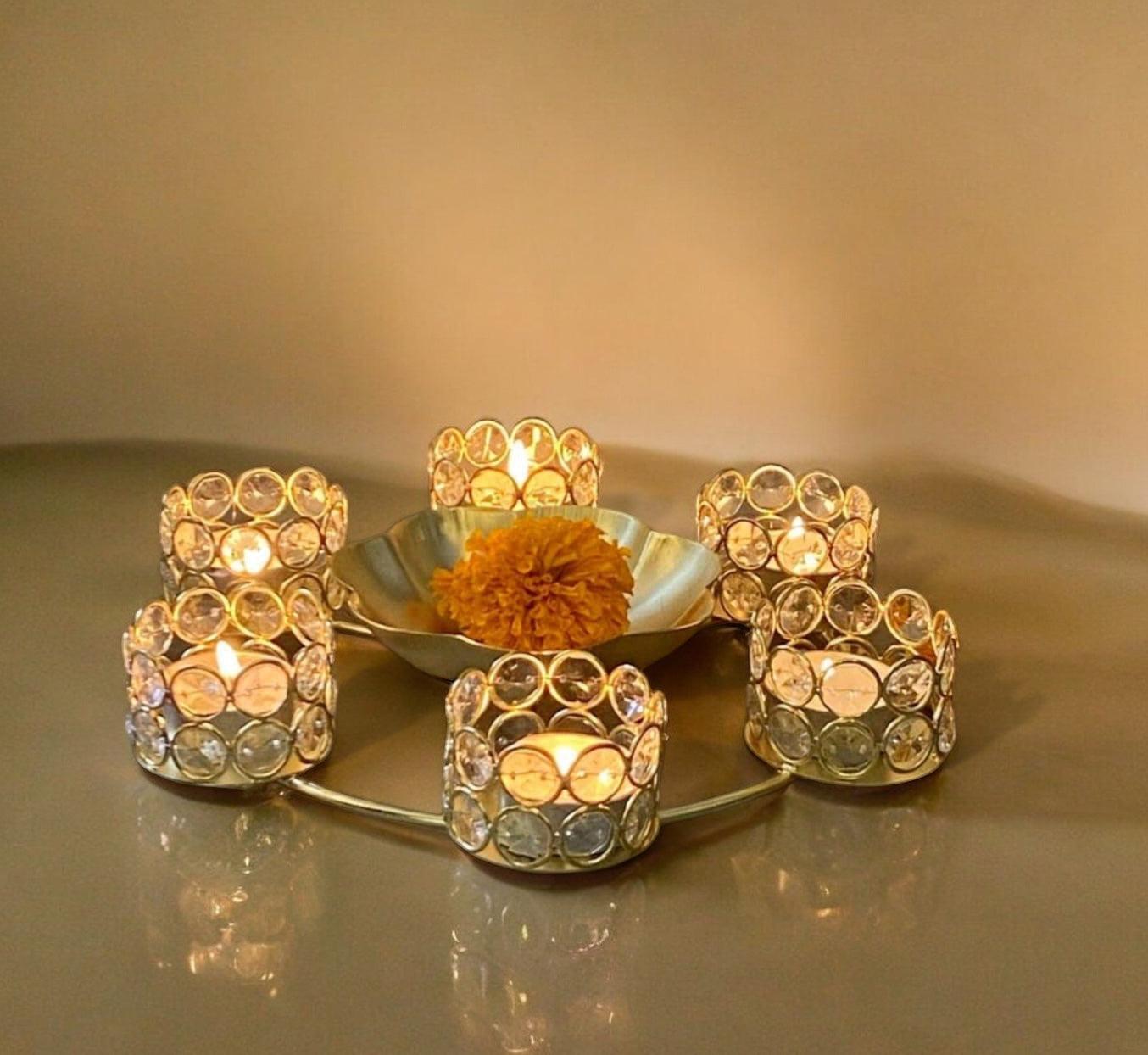 Crystal Golden Metal Diya