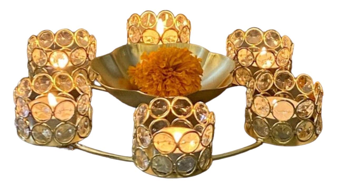 Crystal Golden Metal Diya