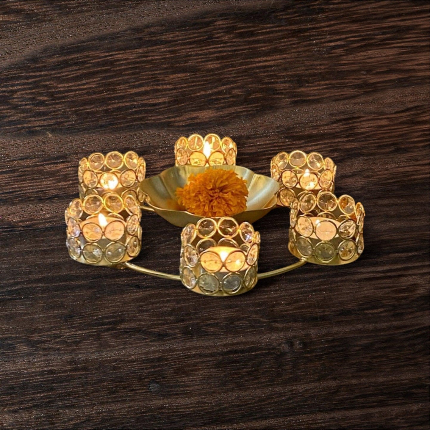 Crystal Golden Metal Diya