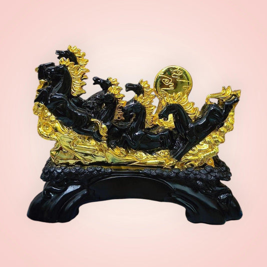 Seven Horse Showpiece - Black & Gold