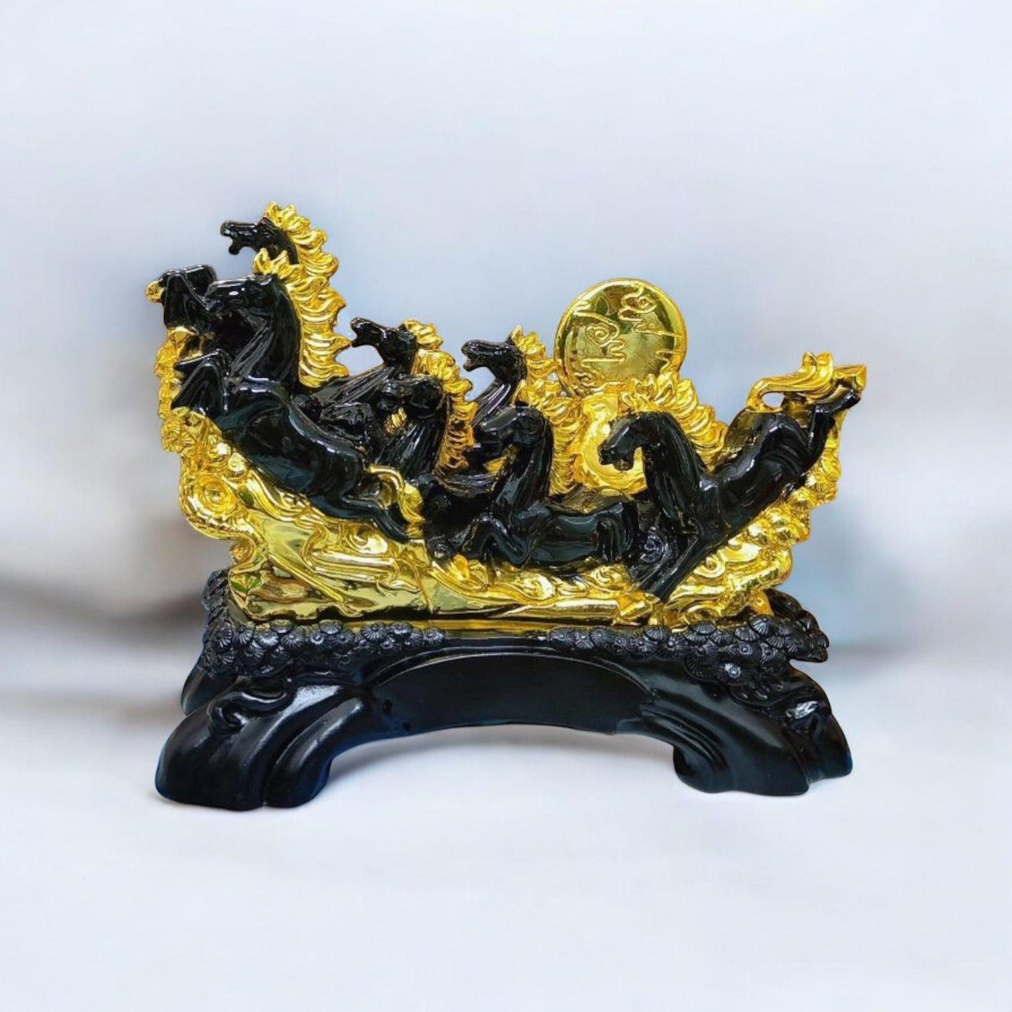 Seven Horse Showpiece - Black & Gold