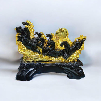 Seven Horse Showpiece - Black & Gold