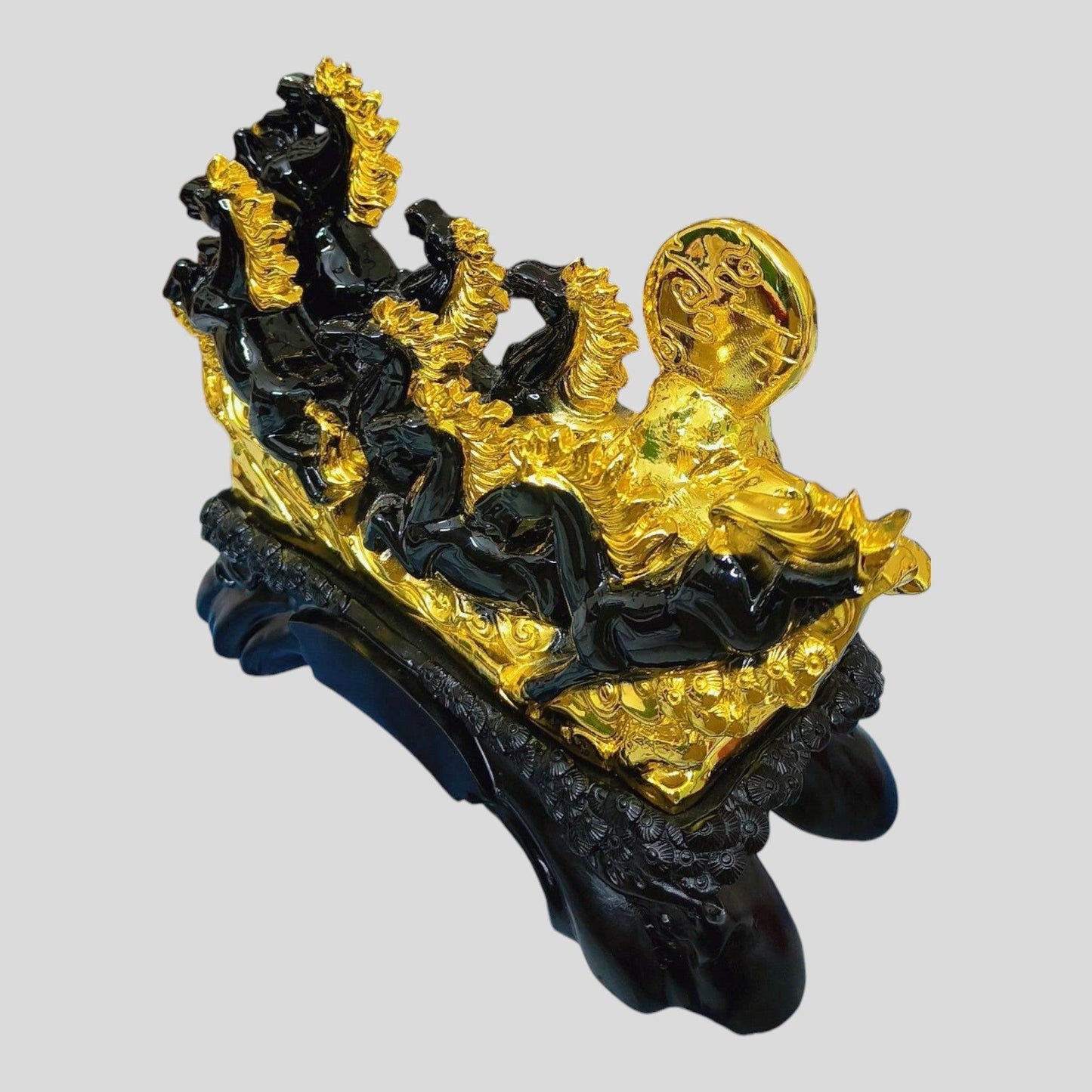 Seven Horse Showpiece - Black & Gold