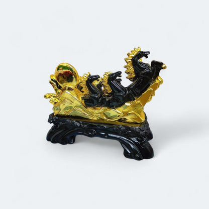 Seven Horse Showpiece - Black & Gold