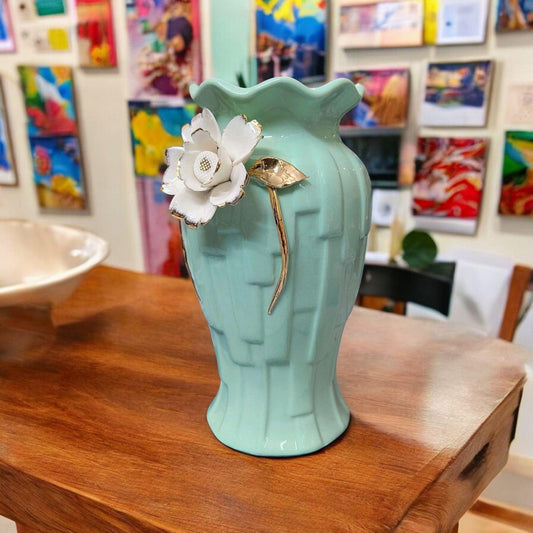 Ceramic Flower Vase - Turquoise Green