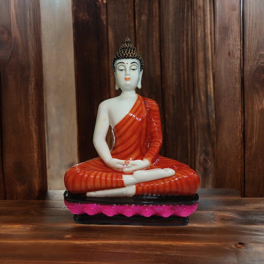 Gautam Buddha Statue showpiece | Polyresin, Orange and White