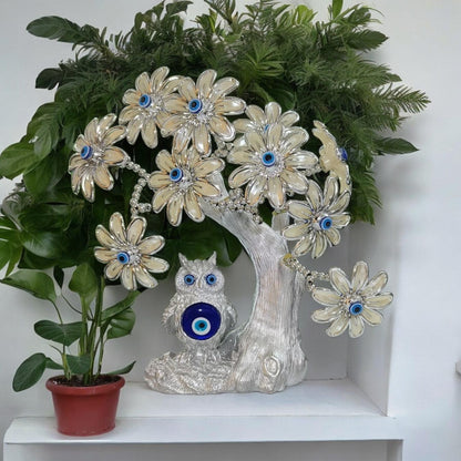 Evil Eye Tree with Owl Decorative Showpiece - Polyresin Good Luck Charm