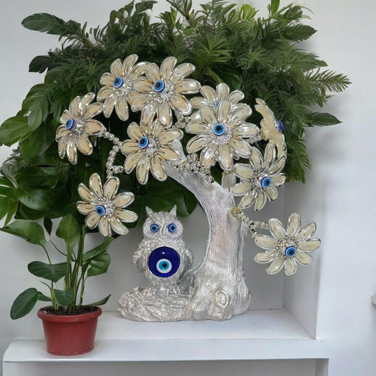 Evil Eye Tree with Owl Decorative Showpiece - Polyresin Good Luck Charm