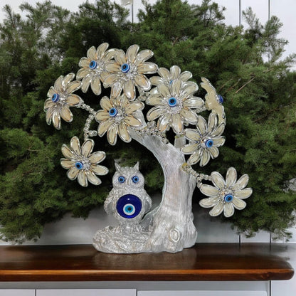 Evil Eye Tree with Owl Decorative Showpiece - Polyresin Good Luck Charm