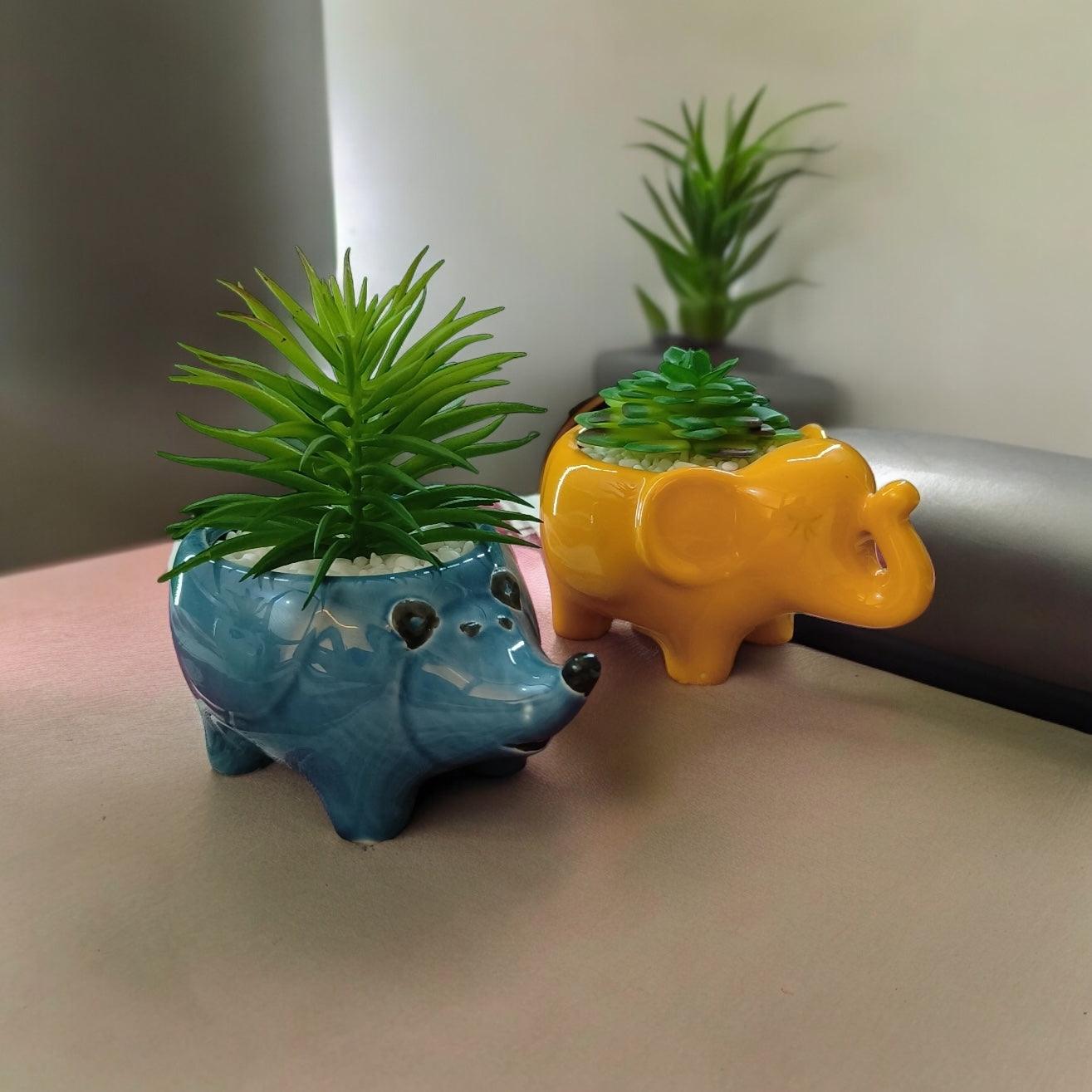 Kalakriti Ceramic Potted Plants in Cute Animal Shapes With artificial plants