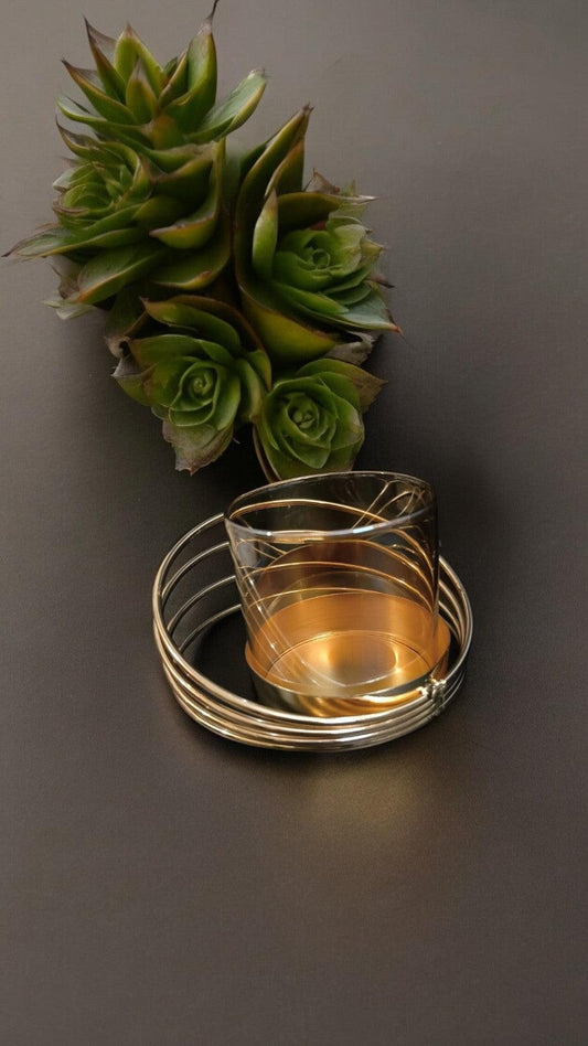 Glass Candle Stand with Metal Ring Frame