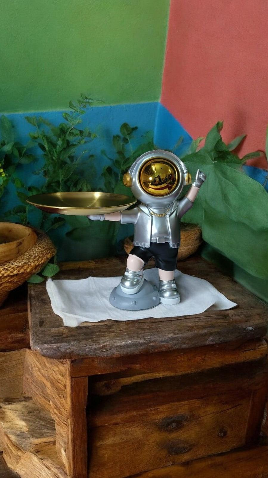 Astronaut Figurine with Metal Tray