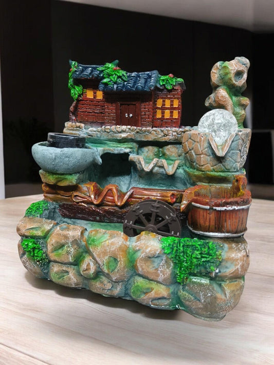Indoor Nature-Inspired Water Fountain with Crystal Ball and Spinning Wheels