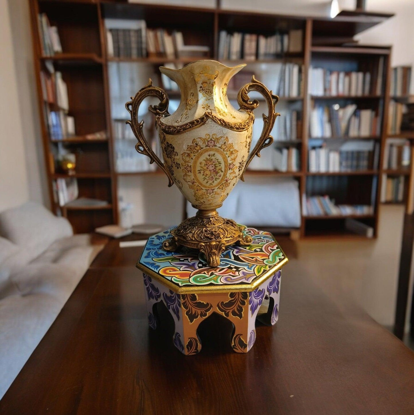 Antique Ceramic Vase - Gold Beige